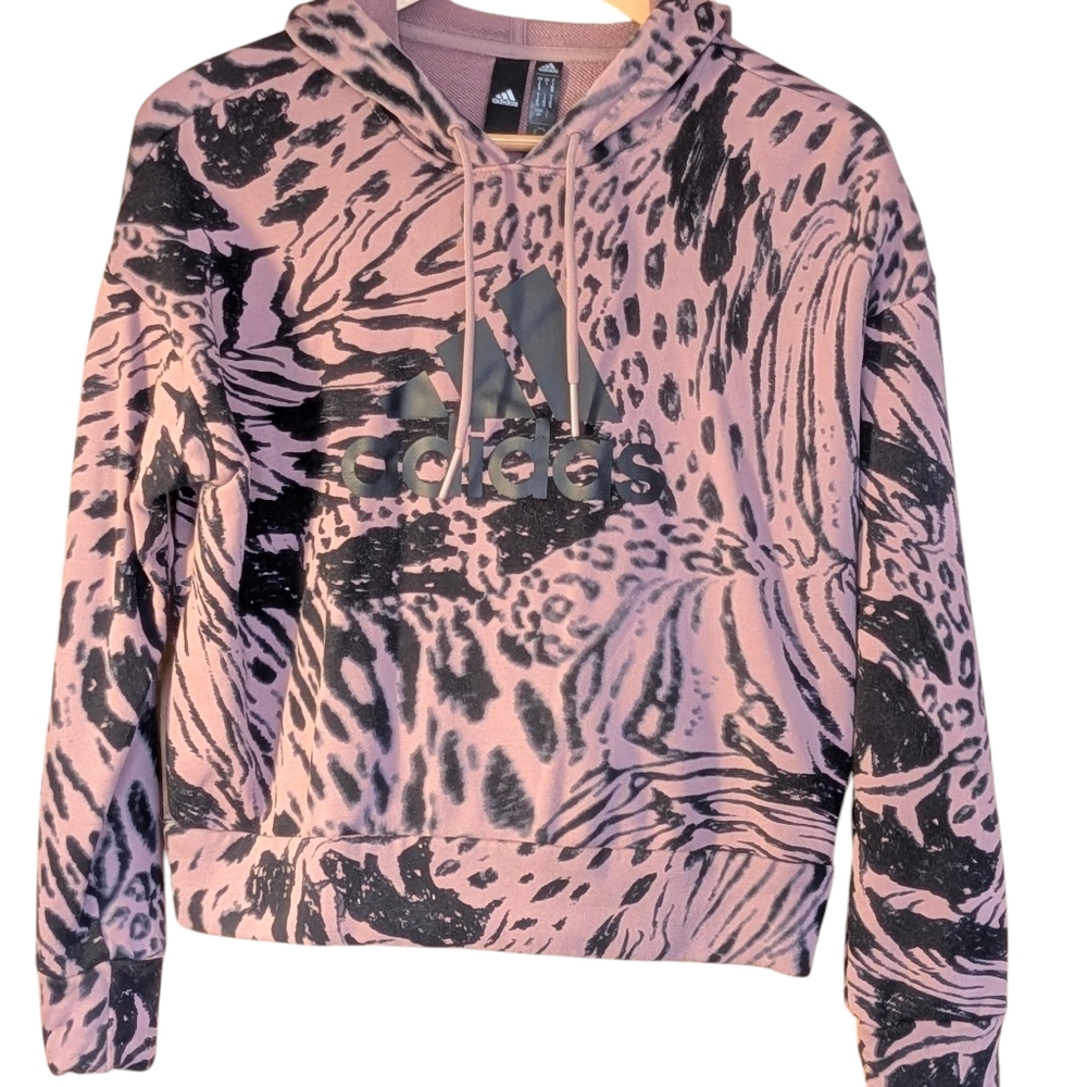 Adidas Women's Future Icons Animal Print Hoodie Athletic Casual S Pink
